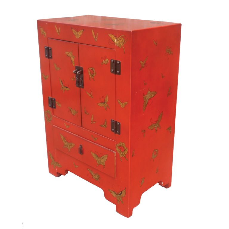 Red Lacquer Cabinet with Drawer