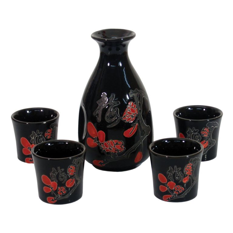 Black Floral Sake Set